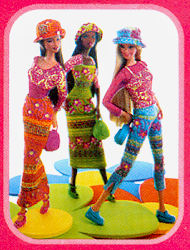 Барби ''Цветочная страна'' (Mattel). В облике Барби все чаще проявляется молодежный стиль. Наряд куклы Барби поражает воображение! Облегающие топы и длинная струящаяся юбка или узкие брюки самых модных цветочных рисунков.