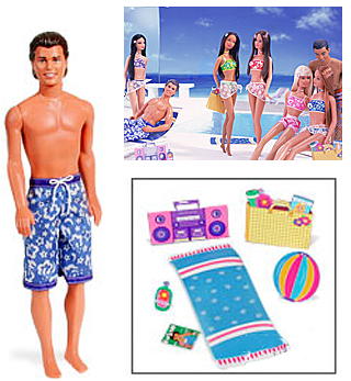Кен на пляже Палм Бич (Mattel). Пришло время отдохнуть. Сегодня Барби со своими друзьями загорают на пляже Палм Бич. В наборе также кукольный пляжный комлект.